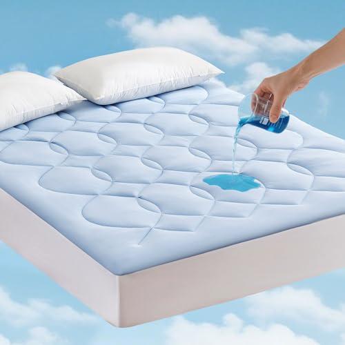 Friendriver Queen Size Cooling Mattress Pad Waterproof Mattress Topper for Hot Sleepers - Soft Breathable Mattress Cover with 8"-21" Deep Pocket (60×80", Blue)