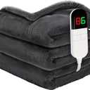 PTQ Heated Throw Blanket 50"x60" - Premium Cosy Soft Electric Blanket with 6 Heating Levels,Fast Heating Flannel Sherpa Blanket for Bed & Couch - Auto Shut Off/Machine Washable (Grey)