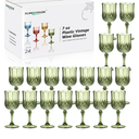 XUWAIDSGN 24 Pcs 7oz Plastic Vintage Wine Glasses Drinking Glasses Unbreakable Wedding Glassware Crystal Water Goblets Reusable Drinkware Vintage Champagne Flutes (24, Dark Green)