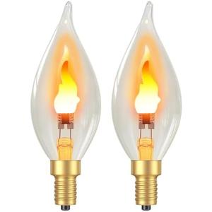 Hompavo Upgraded Flame Light Bulbs, E12 Chandelier Base Candelabra Flickering Fire Light Bulb, Clear Candle Light for Halloween Christmas Party Porch Indoor Outdoor Home Decorations - C35/2 Pack