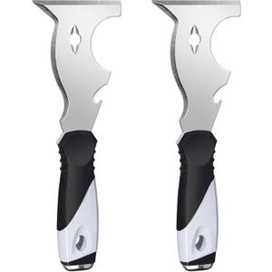 Mister Rui 2 Pack 10 in 1 Putty Knife - Multi Use Painters Tool, Taping Knife, Paint & Metal Scraper with Hammer End, Razor Blade Spackle Tool