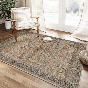 WondRg 4x6 Washable Area Rug Brown Vintage Distressed Entryway Kitchen Non Slip Low Pile Throw Rug Living Room Bedroom Indoor Doormat Soft Carpet for Entrance Dining Room Office Bathroom