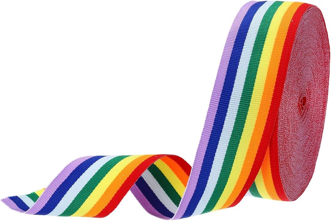 PATIKIL 1.6" Rainbow Striped Grosgrain Ribbon, 25 Yard Polyester Fabric Stripe Craft Ribbon Double Faced Design for Bow Gift Wrapping DIY Making Christmas Decorations