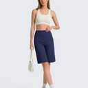 G4Free EverGoing Women's 10" Bermuda Shorts with Pockets - High Waisted Pull-On Walking Knee Length Shorts Casual Travel Everyday Comfort (Blue, XL)