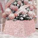 XmasExp Christmas Tree Collar 24 inch Sequin Tree Skirt for Christmas Holiday Home Decor Xmas Tree Ring Stand Base Cover Small Size 4 Piece Rose Gold