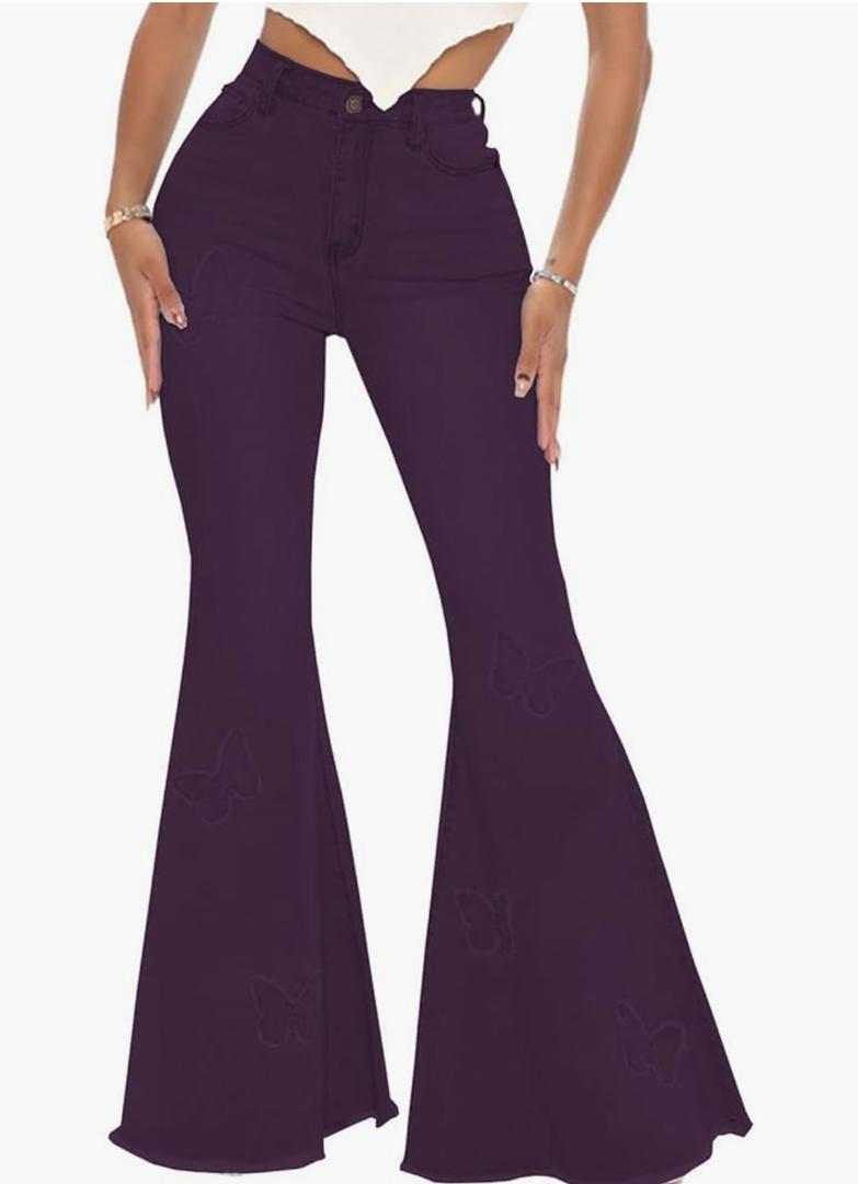 Women's Bell Bottom Jeans Classic Destoryed Ripped Flare Jeans Elastic Waist Raw Hem Denim Pants, XXL