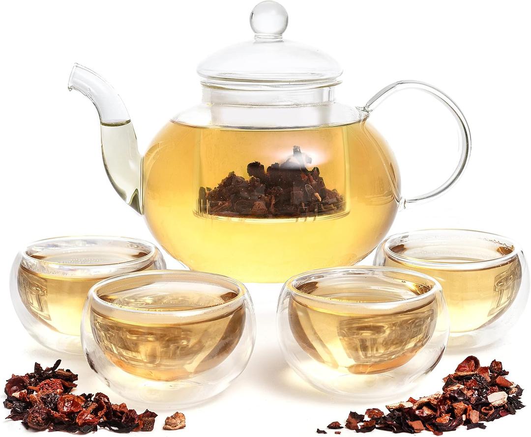 Moss & Stone Glass 27oz Tea Kettle Infuser Borosilicate Glass Teapot With Removable Glass Strainer, Microwave Safe Tea Maker