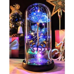Mothers Day Rose Gifts for Mom Birthday Gift for Women, Rechargeable Galaxy Glass Rose in Glass Dome Crystal Eternal Roses Butterfly Mother's Day Flowers Gifts for Women Mom Wife Grandma Daughter Blue