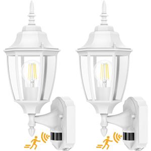Lamomo Outdoor Wall Sconce, 2 Pack Dusk to Dawn Motion Sensor Light Fixtures, Exterior Aluminum Waterproof Porch Lights for Patio Front Door Garage - White