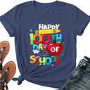 Happy 100 Days of School Teacher Shirt-Women 100th Day Teacher Life Short Sleeve Cute School Days Tee Top, Small