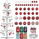 6.2 Ft Christmas Ornament Display Stand Tree, Metal Christmas Tree with 54 Balls, 80 LED Lights, 2 Stockings and 6 Holiday Cards, Wrought Iron Xmas Tree Hooks for Offices, Patios & Living Rooms