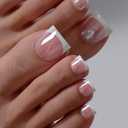 BTArtbox Press On Toenails - Real Square Glaze White French Tip Toe Nail Press Ons with Glue for Women, Opaque Fake Toe Nail Tips in 15 Sizes - 30 Toenails Kit, Electrophile