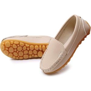 RVROVIC Kids Girls Boys Slip-on Loafers Oxford PU Leather Flats Shoes(Toddler/Little Kid) (Light Khaki, 24)