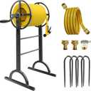 Garden Hose Reel with Handle Heavy Duty Metal Freestanding Water Hose Holder, Upgraded Retractable Hose Winder for Up 150FT 5/8" Hose, Perfect for Lawn, Yard & Outdoor Use