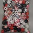 Marsui 160 Piece Christmas Wooden Bead Buffalo Plaid & Black Stripe Beads for Home Ornaments, Holiday Rustic Farmhouse DIY Crafts & Jewelry Making(Black, Red, White)