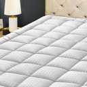 HYLEORY Queen Mattress Pad Quilted Fitted Mattress Protector Cooling Pillow Top Mattress Cover Breathable Fluffy Soft Mattress Topper with 8-21" Deep Pocket (White)