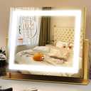 ROLOVE Gold Vanity Mirror with Lights 14x11 Inch, Lighted Makeup Mirror, Smart Touch 3 Colors Dimmable, 10X Magnification, Dresser Mount, Modern Style