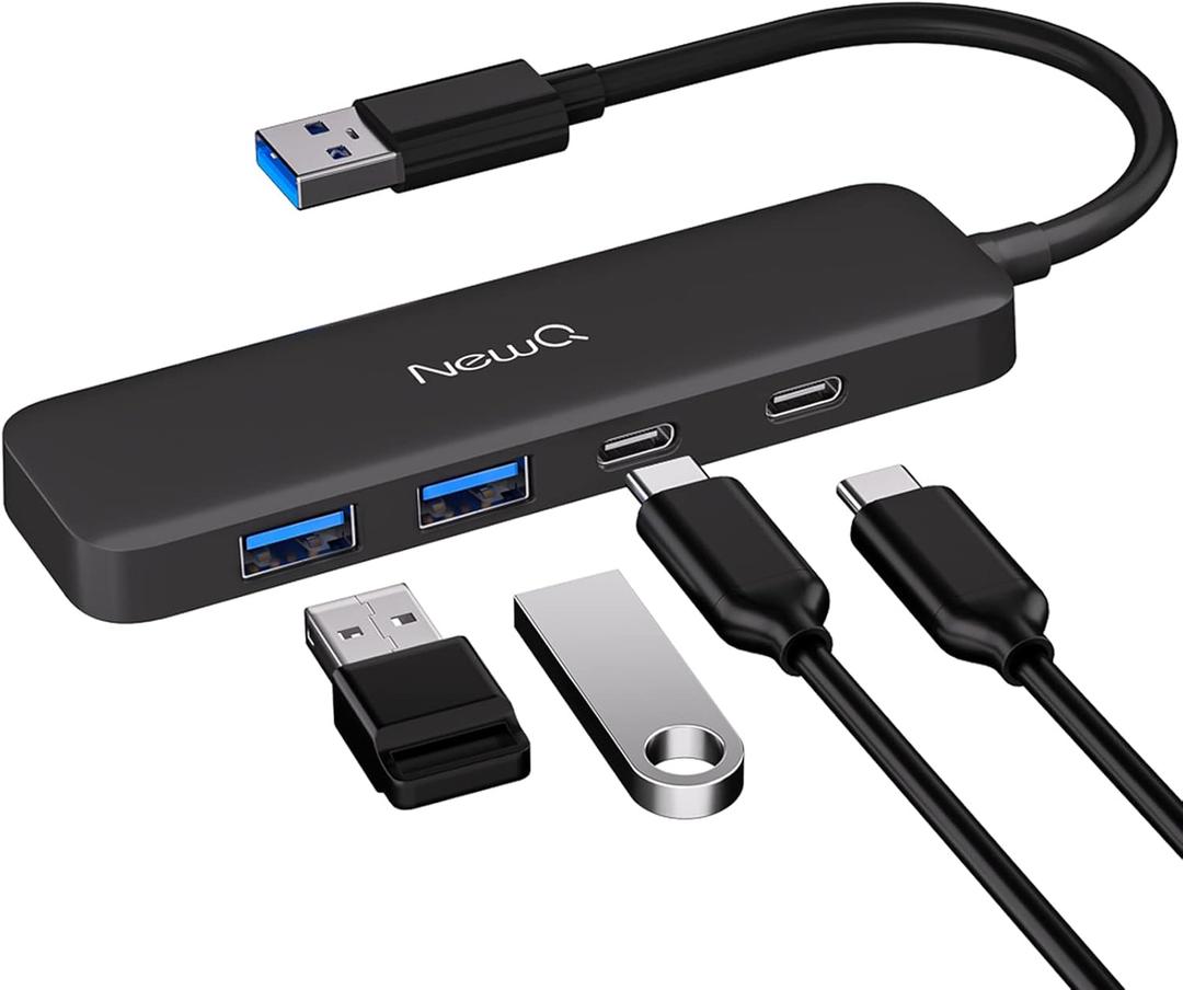 Dual USB C USB A 3.0 Hub: USB Hub 4 Ports with 2* USB-C 3.0 and 2* USB-A 3.0, Ultra Slim Portable USB Splitter Adapter for Laptop, PS4, Flash Drive, HDD, Xbox, Printer, Mouse, Keyboard, Computer (10cm)