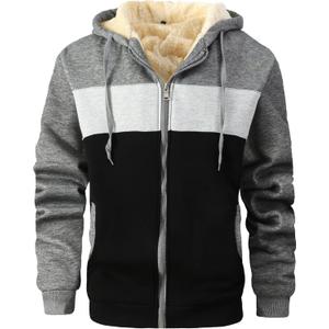 Men's Winter Heavyweight Jacket Thermal Fleece Jackets Full Zip Sherpa Lined Warm Thick Coats (Large, 795darkgrey Lightgrey Black)