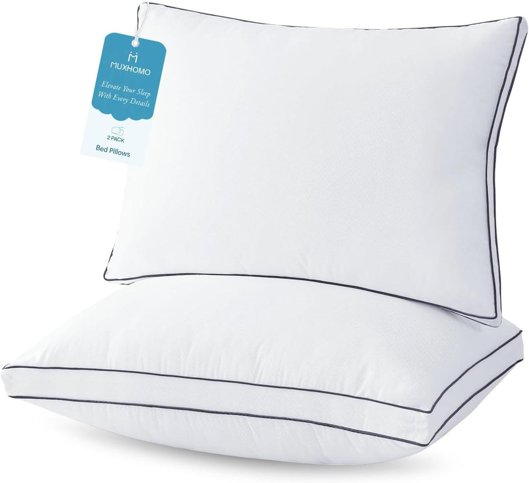 MUXHOMO Bed Pillows Standard Size Set of 2, Hotel Collection Sleeping Pillows Full Size Set of 2 for Side and Back Sleepers, Down Alternative Plump Filling, 20 x 26 Inches (White)