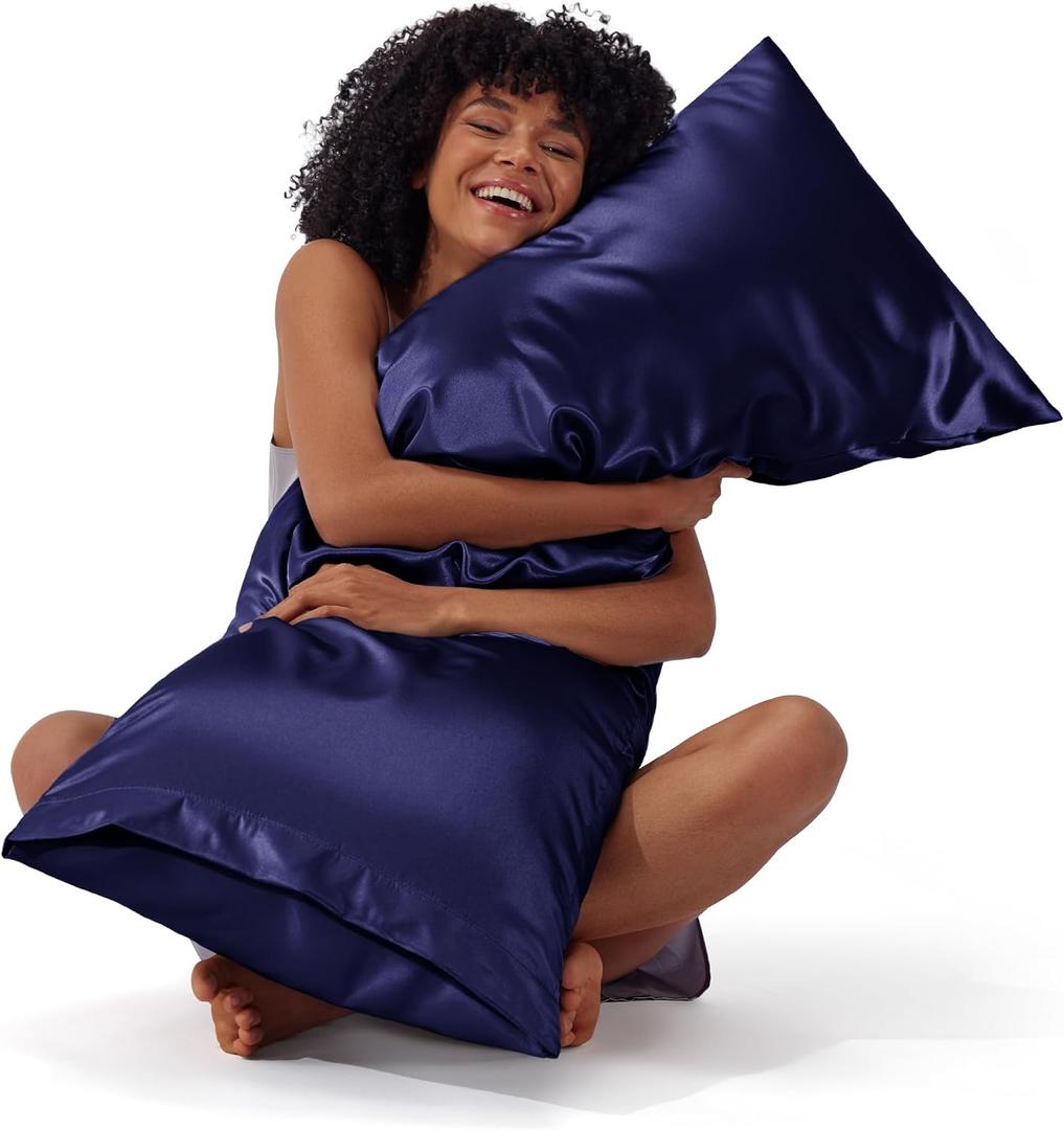 Bedsure Body Pillow Cover 20x54 Inches - Navy Satin Similar to Silk Pillowcase for Hair and Skin, Cooling and Silky Long Body Pillow Pillowcase for Adults with Envelope Closure, Gifts for Women Men