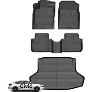 Wayhigh Floor Mats & Cargo Liner for Honda Civic Sedan Gas 2022-2026 (Not fit Hybrid), All Weather TPE Car Mats Waterproof Heavy Duty Floor Liners, Floor Mats Custom Fit for Civic Accessories