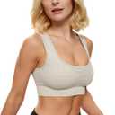 Square Neck Padded Sports Bra, Push Up Sports Bra for Women, Cute Comfy Seamless Scoop U Back Low Impact Workout Gym Yoga Bra (Beige, S)
