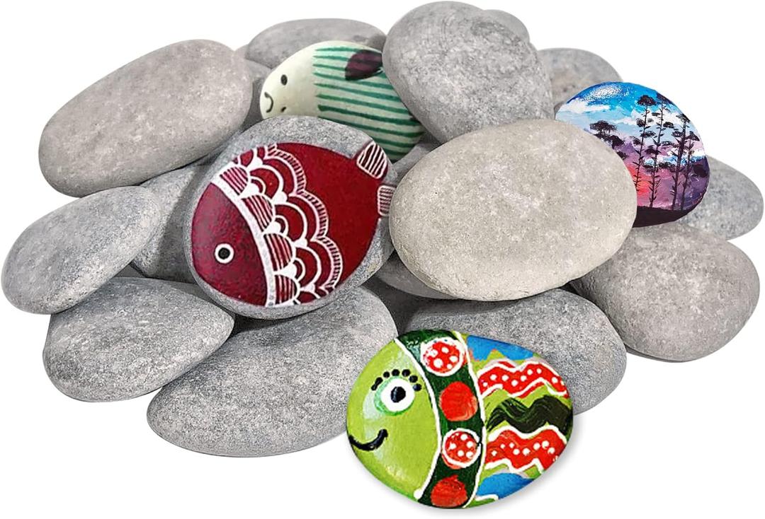 DALTACK 90PCS Large Natural River Rocks, Flat Stones for Painting, 2-3 Inches for Arts & Crafting