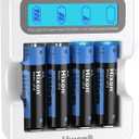 Hixon AA Rechargeable Batteries and LCD Charger,4x3500mWh Rechargeable AA Lithium 1.5V Batteries,Max 3A Current,1600Cycles,Fits for Blink Camera VR/Xbox Gaming Controller.