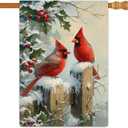 Merry Christams Garden Flags 28x40 Double Sided Linen, Cardinal Red Bird Holly Berry Branches Snow Welcome Winter Holiday Yard Outdoor House Flag for Home Decorations (3177)