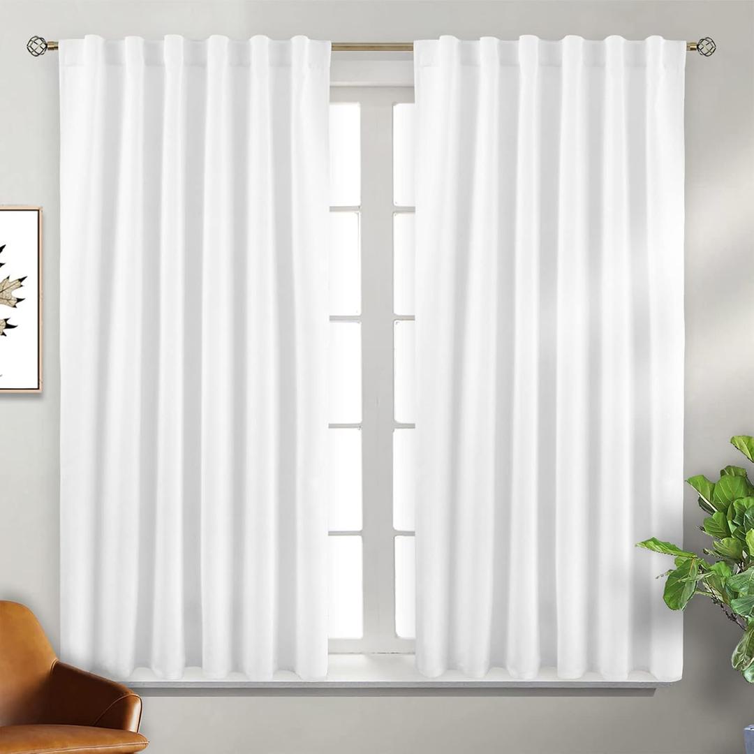 BGment Rod Pocket and Back Tab Blackout Curtains for Bedroom - Thermal Insulated Room Darkening Curtains for Living Room, Set of 2 Panels (52 x 45 Inch, Pure White)