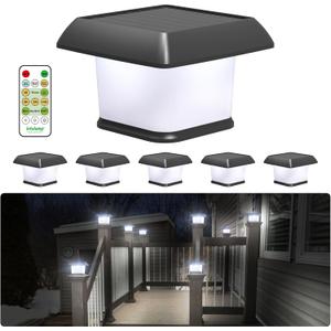 intelamp Solar Post Cap Lights Outdoor Waterproof 6 Packs, Fence Deck LED Lighting for 3x3 4x4 5x5 6x6 Wooden Vinyl with Remote Control Dusk to Dawn Warm White Light for Garden Patio Porch Mailbox