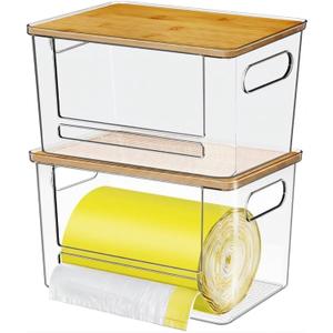 Acrylic Trash Bag Dispenser, Stackable Garbage Bag Organizer & Holder Dispenser, Clear Trash Bag Organizer for Under Sink, Kitchen Drawer Storage, Dishwasher Pods Container & Bag Holder