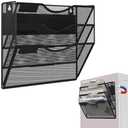 LQPAFZ 3-Tier Magnetic File Holder, No Drilling Installation File Cabinet Organizer, Black Magnetic File Organizer, Magazine Rack, Magnetic Paper Holder for Refrigerator, File Cabinets, Whiteboard