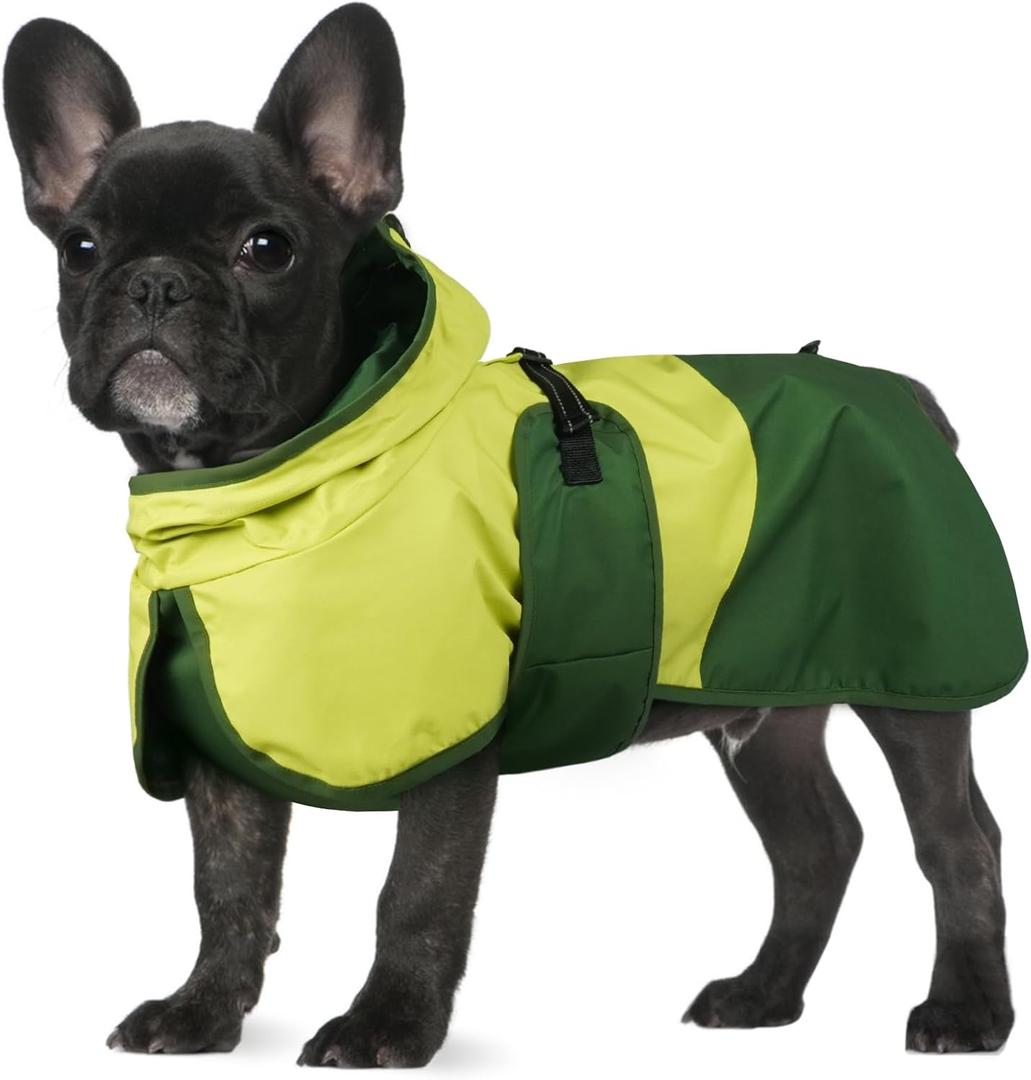 BRKURLEG Dog Raincoat for Medium Dogs Waterproof Dog Rain Jacket Adjustable Hooded Dogs Raincoat Pet Rain Coat Poncho with Leash Hole, Reflective Strip, Green, M (M(Back Length14.1"))