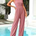 KIRUNDO Womens Jumpsuit Dressy Casual Summer Outfits One Piece Cap Sleeve Mock Neck Wide Leg Pants Rompers with Pockets (M)