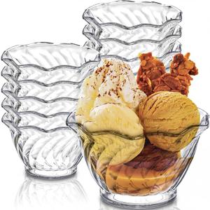 Elsjoy Set of 12 Plastic Reusable Dessert Bowls, 5.7 oz Unbreakable Small Appetizer Cup Clear Snack Bowls, Plastic Ice Cream Serving Bowls for Candy, Nuts, Fruits