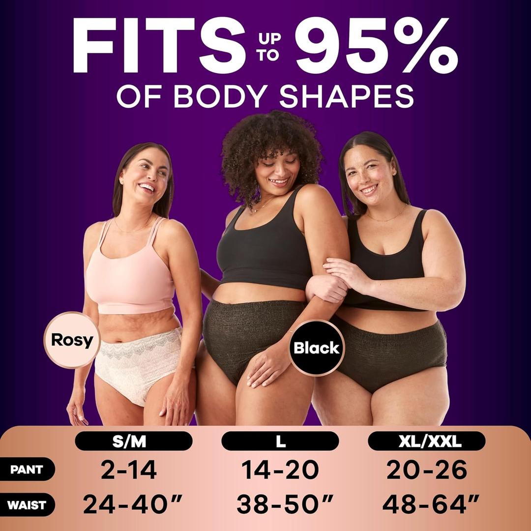 Always Discreet Boutique Incontinence and Postpartum Underwear for Women, Maximum Protection, Extra Large, Black, 9 Count