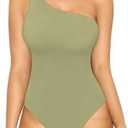 MANGOPOP Women's One Shoulder Tank Top Bodysuit Sexy Sleeveless Long Sleeve Backless Body Suits Off Shoulder Going Out Tops, XL