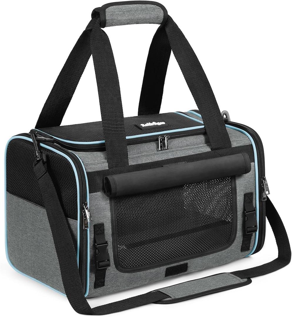 rabbitgoo Cat Carrier Soft with Rollable Flap, Travel Safe for Car Airline | Comfortable for Anxious Kittens, Collapsible Portable Carrying Bag, Small Medium Cats, Escape Proof, Grey, 19"Lx12"Wx12"H