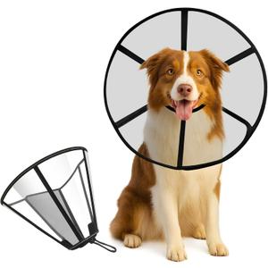 Lainergie Adjustable Soft Dog Cone Collar for After Surgery Recovery, Comfortable Pet Recovery Protective Collar for  Dogs, Elizabethan Dog Neck Collar (XXL, Black)