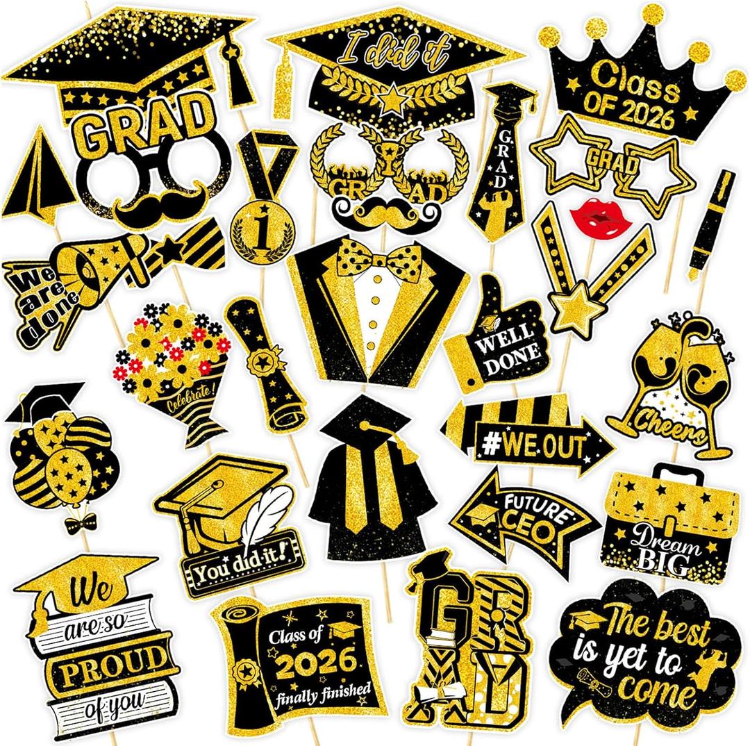 30 Pcs 2026 Graduation Photo Booth Props,Graduation Photo Booth Props, Funny Prom Party Props for Class of 2026 Graduation Party Decor