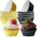 2 x 200PCS Black and Gold Cupcake Liners Muffin Baking Cups Wrappers for Retirement Birthday Party Supplies Disposable Cupcake Papers for Black Golden Masquerade Party Decorations