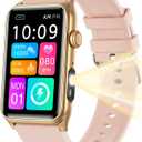 KPEP Health Fitness Watch with LED Flashlight, 24/7 Stress/Blood Pressure/SpO2/Heart Rate/Sleep Monitor, 100+ Sport Modes Calorie Counter Pedometer IP68 Waterproof Fitness Tracker for Men Women, Pink