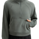Womens Fleece Lined Half Zipper Sweatshirts Funnel Neck Long Sleeve Oversized Pullover Hoodies with Thumb Holes XL