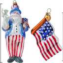 Blown Glass American Flag Ornament and Patriotic Santa Christmas Ornaments for Christmas Tree