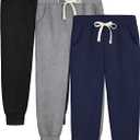 3 Pack Girls Sweatpants Joggers Cotton Athletic Pants Kids Youth Joggers Pants with Pocket Drawstring 5-16Y (Medium, Gray, Black, Navy)