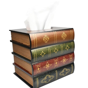 HandMade Retro Wooden Antique Book Tissue Box Cover Square Tissue Holder Dispenser Paper Cover Case Napkin Holder Home Decor for Bathroom Living Room Office car Kitchen (Coffce)