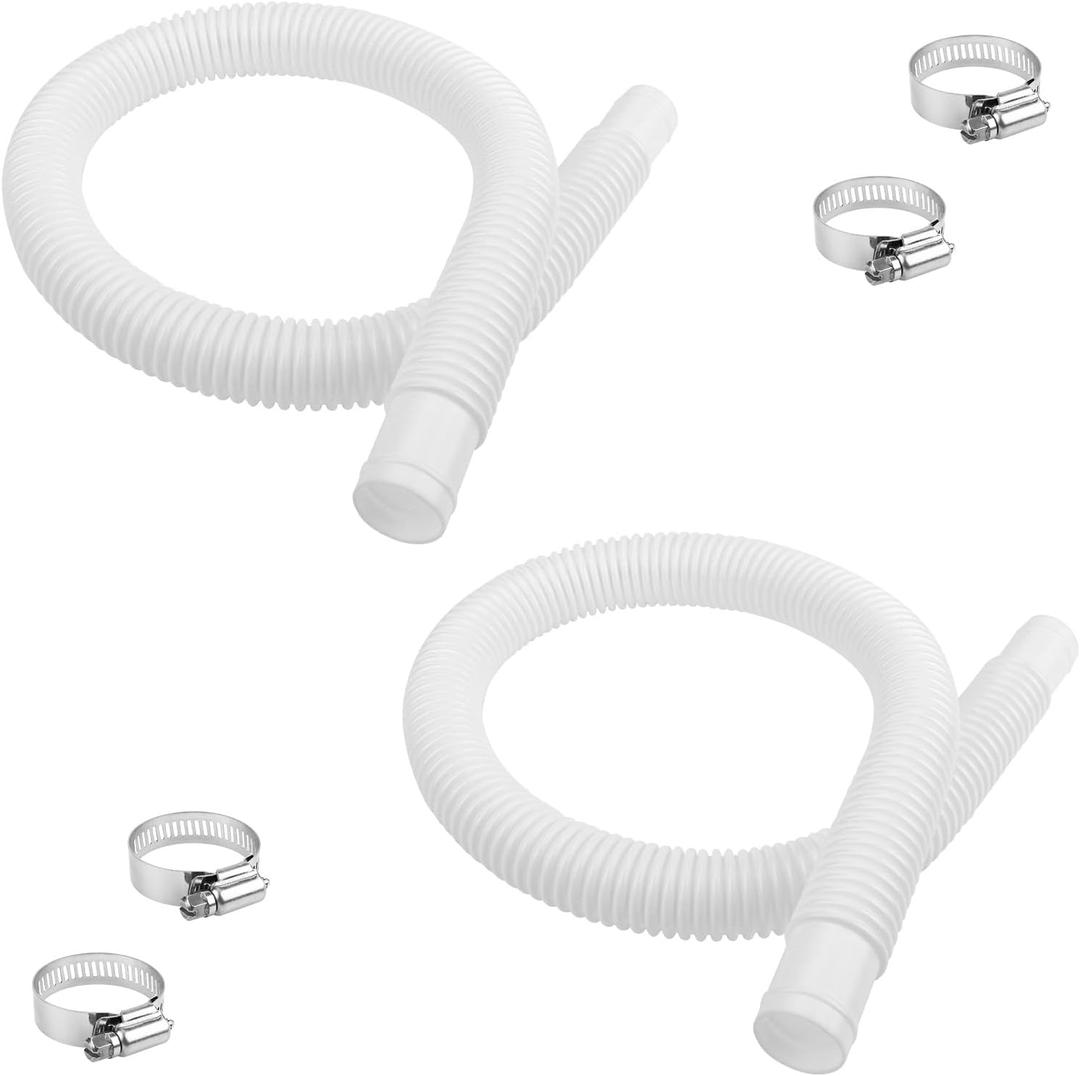 1-1/4 Inch x 3 Foot Long Pool Skimmer Hose for Intex White Above Ground Pool Flex Connection Suction Hose or Filter 2 Pack