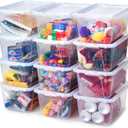 GAMENOTE 6 Quart Storage Bins with Lids, Plastic Latching Box for Classroom & Kids Toy Storage,Stackable Shoe Box Size Containers for STEM Morning Tubs, Crafts & Building Blocks (12, Clear)
